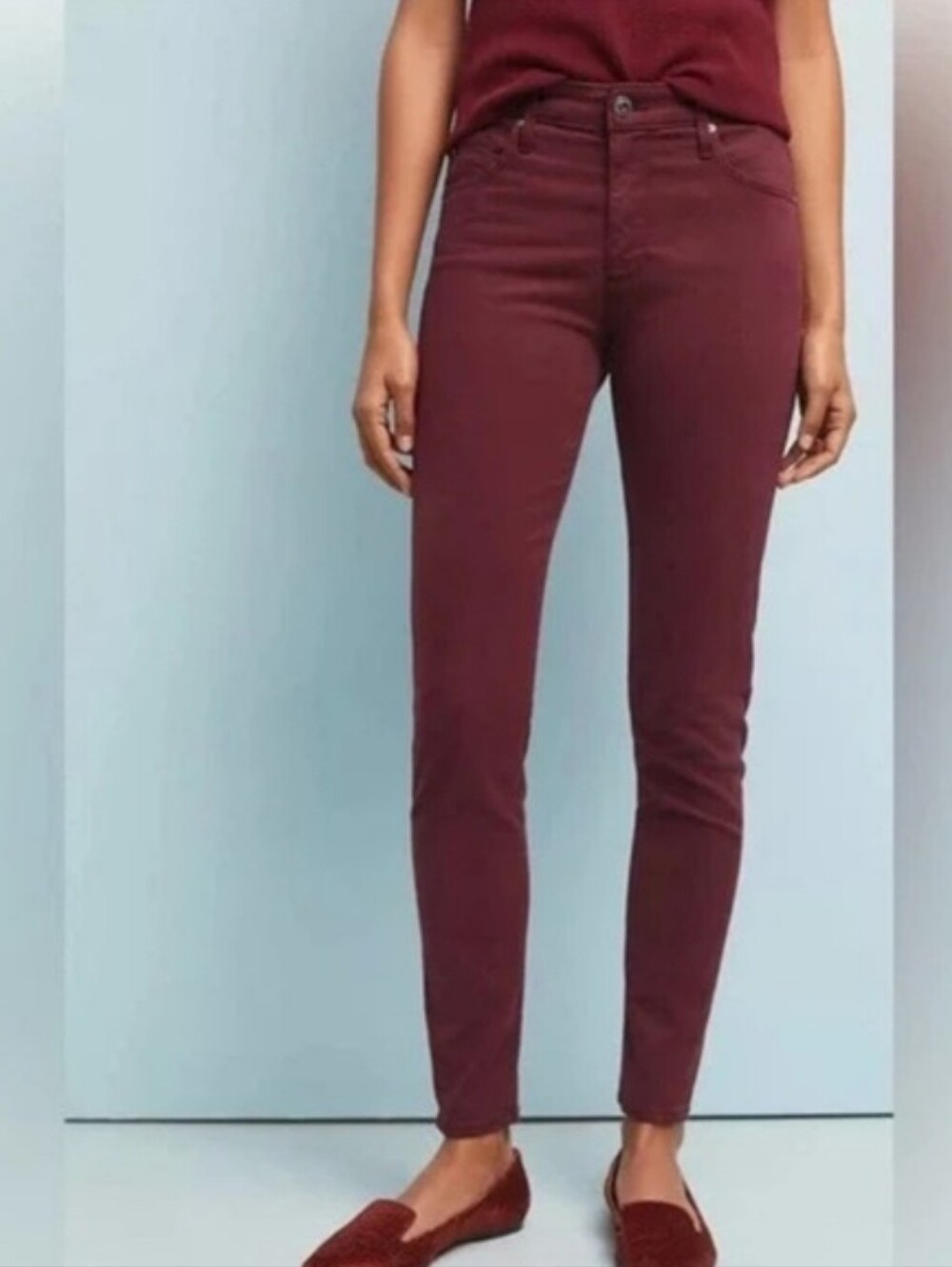 AG Adriano Goldschmied 28R Burgundy The Abbey Mid Rise Ankle Super Skinny Jeans